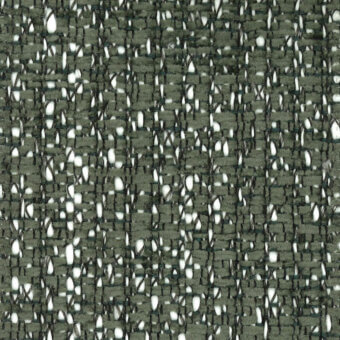 Olive-green tweed fabric sample with off-white fibers, dense irregular weave, and subtle tonal variations; “turri fabric 775 b” label.